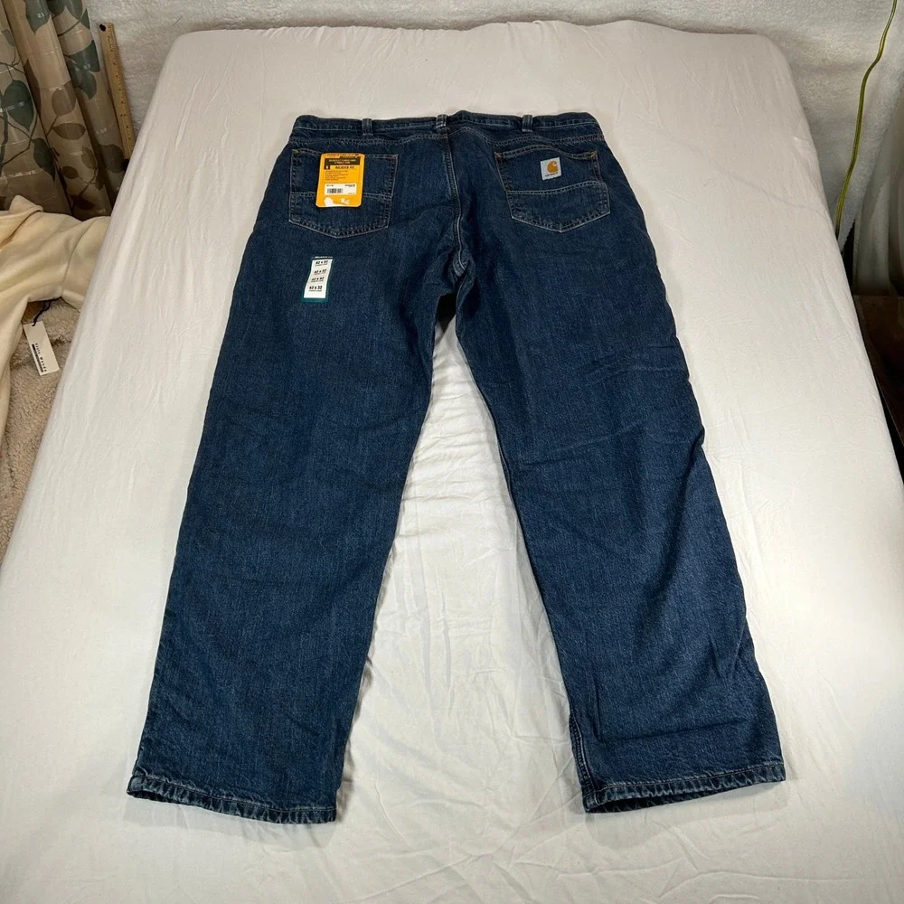 Carhartt BD4942-M Relaxed Fit Flannel Lined Jeans Mens 42x32 Dark Wash Blue NEW